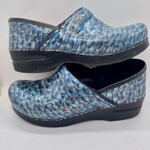 Dansko Blue Crocodile Print Clogs